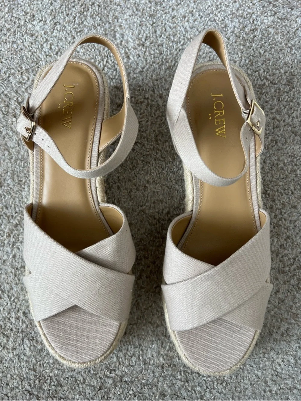 J.Crew‎ Canvas Espadrille Platform Sandals Beige BN857 Womens 9.5